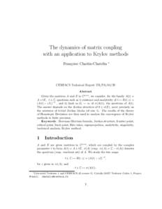 The dynamics of matrix coupling with an application to Krylov methods Fran¸coise Chaitin-Chatelin ∗ CERFACS Technical Report TR/PA[removed]Abstract