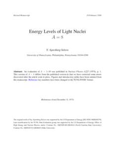 8Revised Manuscript  10 February 2016 Energy Levels of Light Nuclei A=8