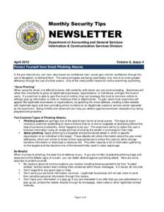 Monthly Security Tips  NEWSLETTER Department of Accounting and General Services Information & Communication Services Division