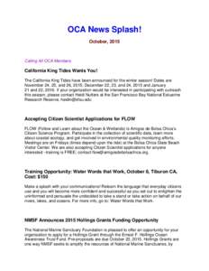 OCA News Splash! October, 2015 Calling All OCA Members  California King Tides Wants You!