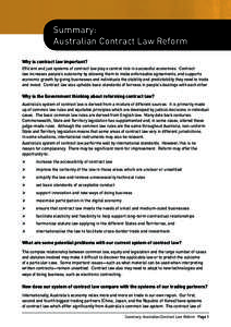 Improving Australia s Law and Justice Framework - Contract Law Summary Sheet