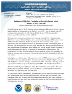 NEWS RELEASE FOR IMMEDIATE RELEASE June 24, 2013 CONTACT USFWS: Ken Foote[removed]or[removed] .