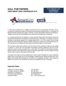 CALL FOR PAPERS SAIEE SMART GRID CONFERENCEFEBRUARY 2016 JOHANNESBURG SOUTH AFRICA