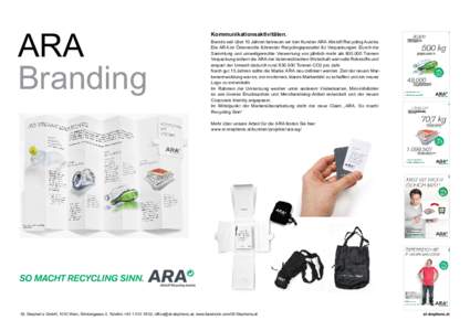 ARA Branding Kommunikationsaktivitäten. Bereits seit über 10 Jahren betreuen wir den Kunden ARA Altstoff Recycling Austria. Die ARA ist Österreichs führender Recyclingspezialist für Verpackungen. Durch die