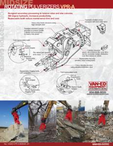 MIDSIZE ROTATING PULVERIZERS VPR-A Designed secondary processing to remove rebar and size concrete. 360 degree hydraulic, increases productivity. Replaceable teeth reduce maintenance time and cost.