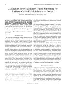 730  IEEE TRANSACTIONS ON PLASMA SCIENCE, VOL. 40, NO. 3, MARCH 2012 Laboratory Investigation of Vapor Shielding for Lithium-Coated Molybdenum in Devex