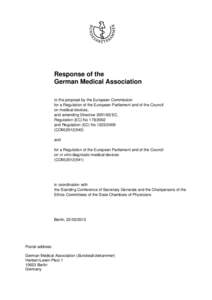 Response of the German Medical Association to the proposal by the European Commission for a Regulation of the European Parliament and of the Council on medical devices, and amending DirectiveEC,