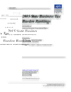 2015 State Business Tax Burden Rankings: AEG Annual State Rankings, 6th Edition