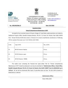 GOVERNMENT OF INDIA Ministry of Commerce and Industry Intellectual Property Office Building Plot No.32, Sector – 14, Dwarka NEW DELHI.