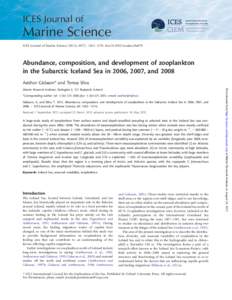 ICES Journal of  Marine Science ICES Journal of Marine Science (2012), 69(7), 1263–1276. doi:[removed]icesjms/fss070  Abundance, composition, and development of zooplankton