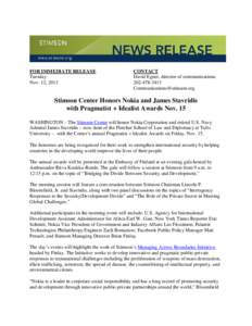FOR IMMEDIATE RELEASE Tuesday Nov. 12, 2013 CONTACT David Egner, director of communications