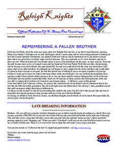 Raleigh Knights Official Publication Of Fr. Thomas Price Council 2546 September/October 2010 Volume 14 Issues 3/4