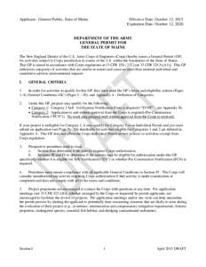 Department of the Army General Permit for the State of Maine (DRAFT)