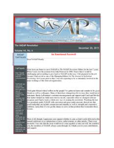 The NASAP Newsletter December 20, 2011 Volume 44, No. 6 NASAP TAPTALKS