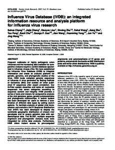 D376–D380 Nucleic Acids Research, 2007, Vol. 35, Database issue doi:[removed]nar/gkl779 Published online 25 October[removed]Influenza Virus Database (IVDB): an integrated
