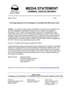 CJB Media Statement - No charge approved in IIO investigation of Campbell River motorcycle crash