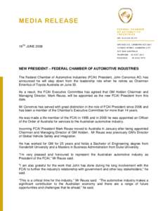 MEDIA RELEASE FEDERAL CHAMBER OF AUTOMOTIVE INDUSTRIES ABN No[removed]