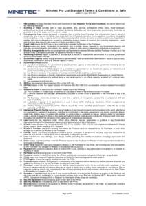 Minetec Pty Ltd Standard Terms & Conditions of Sale    ABN