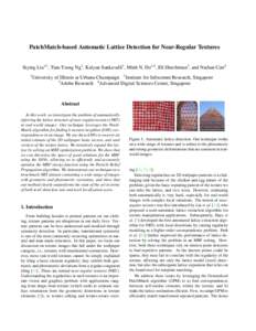 PatchMatch-based Automatic Lattice Detection for Near-Regular Textures Siying Liu1,2 , Tian-Tsong Ng2 , Kalyan Sunkavalli3 , Minh N. Do1,4 , Eli Shechtman3 , and Nathan Carr3 1 University of Illinois at Urbana-Champaign 