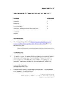 Memo DMG[removed]SPECIAL EDUCATIONAL NEEDS – IS, JSA AND ESA Contents  Paragraphs
