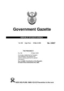 Constitution of the Republic of South Africa Amendment Act [No. 2 of 2003]