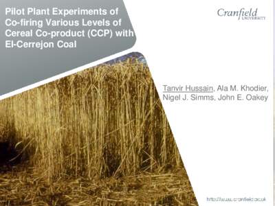 Pilot Plant Experiments of Co-firing Various Levels of Cereal Co-product (CCP) with El-Cerrejon Coal  Tanvir Hussain, Ala M. Khodier,
