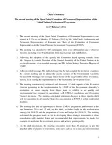 Chair’s Summary The second meeting of the Open Ended Committee of Permanent Representatives of the United Nations Environment ProgrammeFebruaryThe second meeting of the Open Ended Committee of Permanen