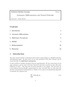 Statistical Machine Learning  Notes 8 Automatic Differentiation and Neural Networks Instructor: Justin Domke