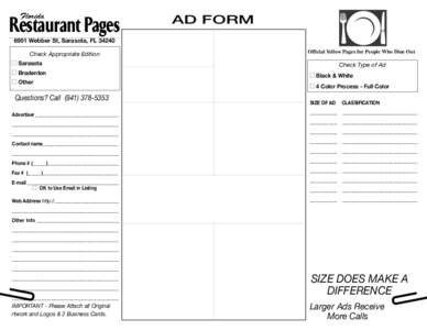 Florida  Restaurant Pages AD FORM