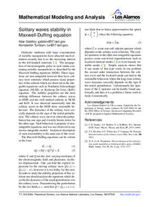Mathematical Modeling and Analysis Solitary waves stability in Maxwell-Duffing equation one finds  that