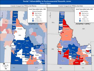 Social Vulnerability to Environmental Hazards, 2000 State of Idaho County Comparison Within the Nation  County Comparison Within the State
