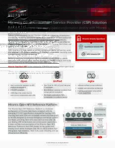 Mirantis Communications Service Provider (CSP) Solution Letting CSPs control their own digital transformation destiny with Mirantis Today’s Communications Service Providers (CSPs) are embracing virtualization as a tool
