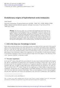 BIO Web of Conferences 4, DOI: bioconf  C Owned by the authors, published by EDP Sciences, 2015  Evolutionary origins of hydrothermal vents metazoans