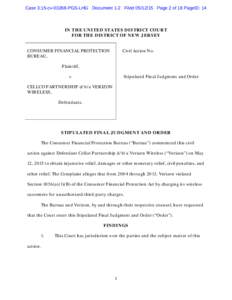 Case 3:15-cvPGS-LHG Document 1-2 FiledPage 2 of 18 PageID: 14  IN THE UNITED STATES DISTRICT COURT FOR THE DISTRICT OF NEW JERSEY CONSUMER FINANCIAL PROTECTION BUREAU,
