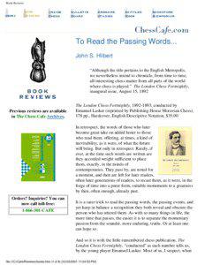 Book Reviews  To Read the Passing Words...