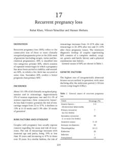 17 Recurrent pregnancy loss Rahat Khan, Vikram Talaulikar and Hassan Shehata DEFINITION Recurrent pregnancy loss (RPL) refers to the