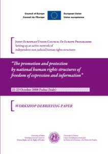 The promotion and protection by national human rights structures of freedom of expression and information Workshop debriefing paper[removed]October 2008 Padua - Italy)