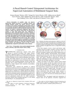 A Paced Shared-Control Teleoperated Architecture for Supervised Automation of Multilateral Surgical Tasks Kamran Shamaei1 Member, IEEE, Yuhang Che1 Student Member, IEEE, Adithyavairavan Murali2 Student Member, IEEE, Sidd