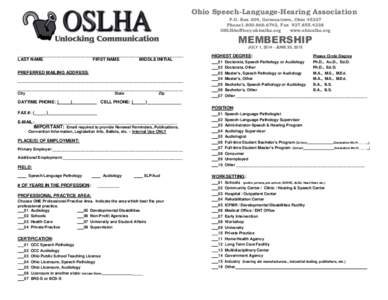 Ohio Speech-Language-Hearing Association P.O. Box 309, Germantown, OhioPhone1, Faxwww.ohioslha.org