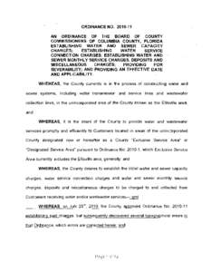 ORDINANCE NOAN ORDINANCE OF THE BOARD OF COUNTY COMMISSIONERS OF COLUMBIA COUNTY, FLORIDA  ESTABLISHING WATER AND SEWER CAPACITY