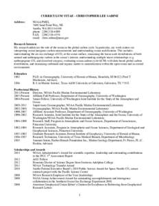 CURRICULUM VITAE - CHRISTOPHER LEE SABINE Address: NOAA/PMEL 7600 Sand Point Way, NE Seattle, WA