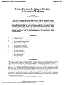 AIAA40th International Conference on Environmental Systems A Shape Grammar for Space Architecture – I. Pressurized Membranes