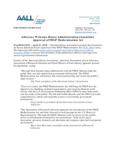AALL News Release / Libraries Welcome House Administration Committee Approval of FDLP Modernization Act