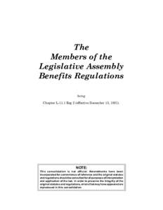 Members of the Legislative Assembly Benefits Regulations