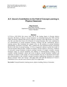 Third 21st CAF Conference at Harvard, in Boston, USA. September 2015, Vol. 6, Nr. 1 ISSN: A.V. Usova’s Contribution to the Field of Concept Learning in Physics Classroom