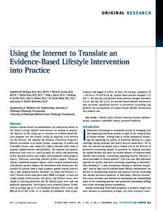 ORIGINAL RESEARCH  Using the Internet to Translate an Evidence-Based Lifestyle Intervention into Practice Kathleen M. McTigue, M.D., M.S., M.P.H.,1,2 Molly B. Conroy, M.D.,