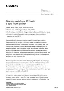 Press Release: Siemens ends fiscal 2013 with a solid fourth quarter