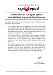 Communiqué de presse du SSP sur la fin de la grève à Gate-Gourmet