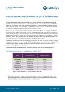 IT Security Analysis Worldwide March 2015 Content security market trends for 2014: small business In 2014, the enterprise content security market grew by 9.9% according to Canalys estimates. For the small business segmen