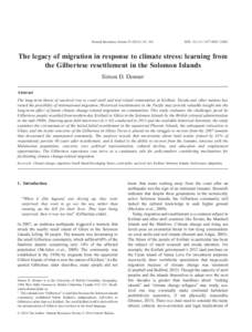 Natural Resources Forum–201  DOI: The legacy of migration in response to climate stress: learning from the Gilbertese resettlement in the Solomon Islands